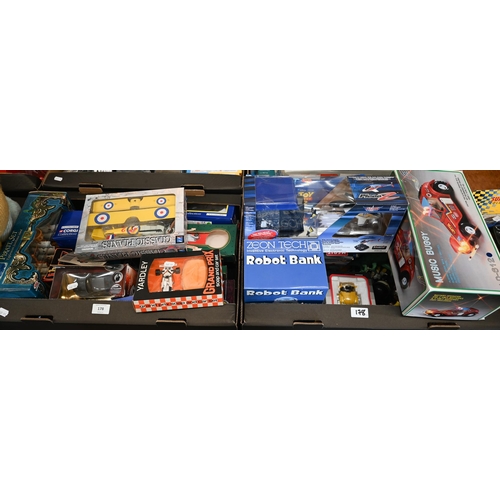 178 - Two boxes of mostly boxed model vehicles and other toys