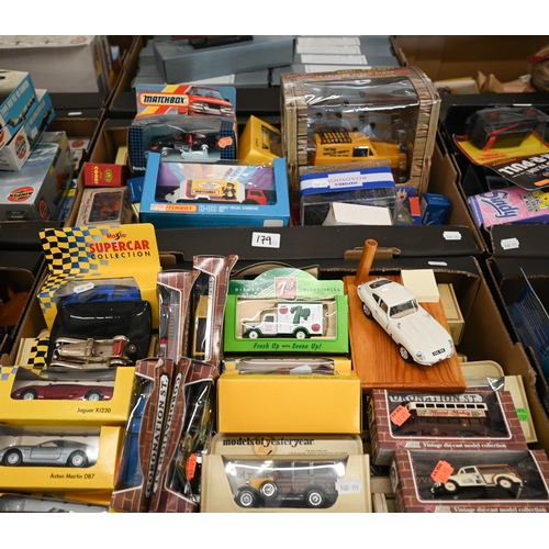 179 - Two boxes of mostly boxed model vehicles including Corgi, Matchbox, Lledo etc (2)