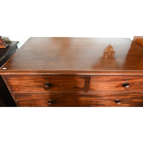 340 - A 19th century mahogany chest of two short over three long graduated drawers on splayed bracket feet... 