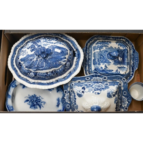 68 - Various Victorian and later blue and white transfer-printed pottery, including jugs, meat dishes, tu... 