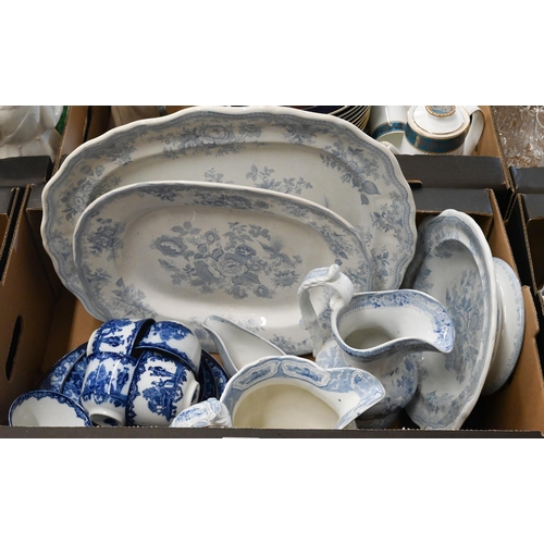 68 - Various Victorian and later blue and white transfer-printed pottery, including jugs, meat dishes, tu... 