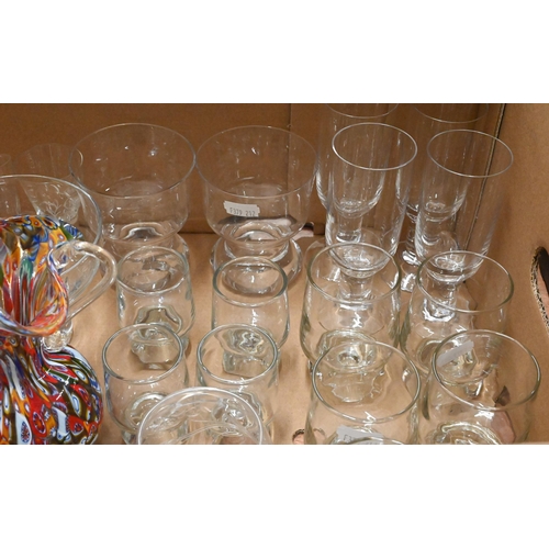 73 - A quantity of decorative and useful glassware including cut and other drinking glasses, millefiore v... 