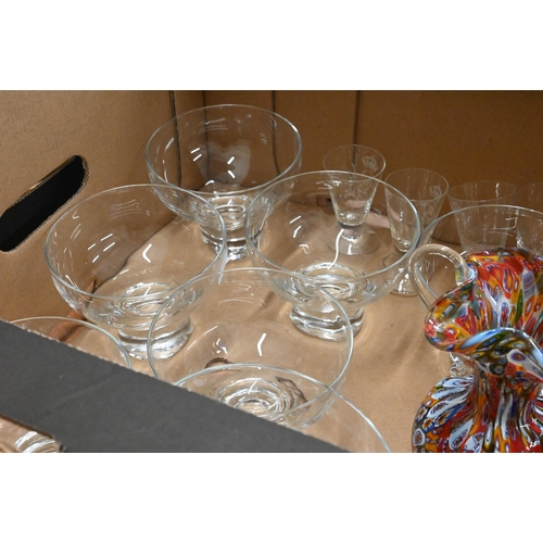 73 - A quantity of decorative and useful glassware including cut and other drinking glasses, millefiore v... 