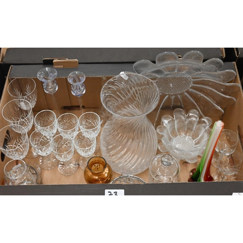 73 - A quantity of decorative and useful glassware including cut and other drinking glasses, millefiore v... 