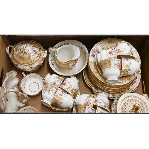 75 - A Victorian floral painted china tea service with gilded fawn rims (box)