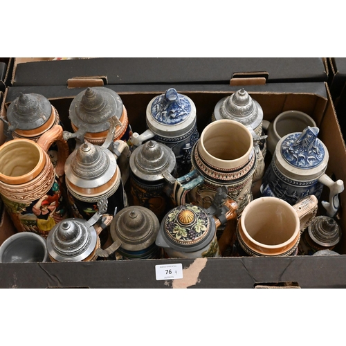 76 - A large collection of over seventy 19th century and later German bier-steins, jugs, mugs etc (4 boxe... 