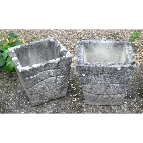 8 - #A pair of weathered cast stone planters to/with a similar trough planter (3)