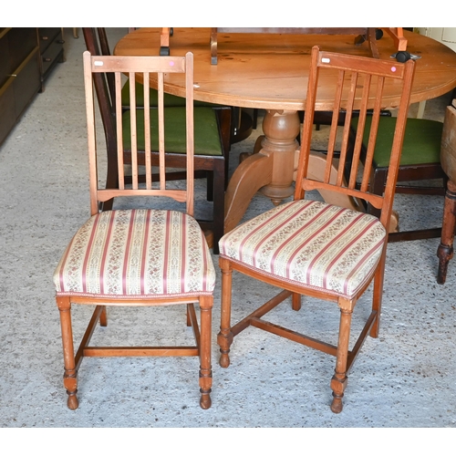 575 - #A pair of inlaid satinwood stick-back chairs, with fabric seats (2)