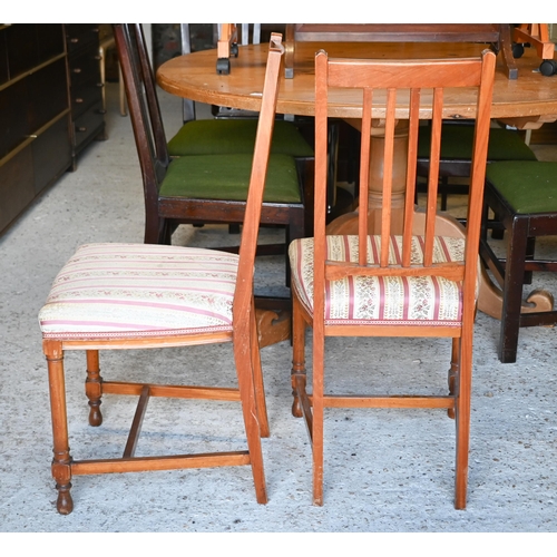 575 - #A pair of inlaid satinwood stick-back chairs, with fabric seats (2)