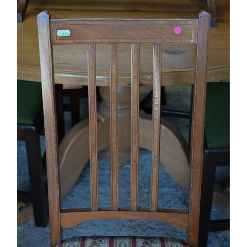 575 - #A pair of inlaid satinwood stick-back chairs, with fabric seats (2)