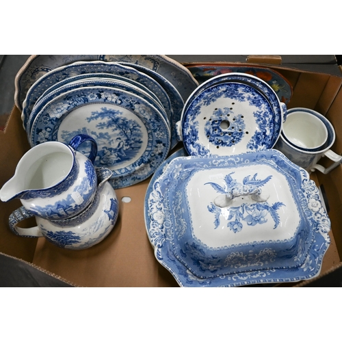 85 - Seven various Victorian blue and white transfer-printed plates and dishes to/w a footed dish, tureen... 