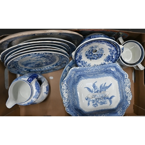 85 - Seven various Victorian blue and white transfer-printed plates and dishes to/w a footed dish, tureen... 