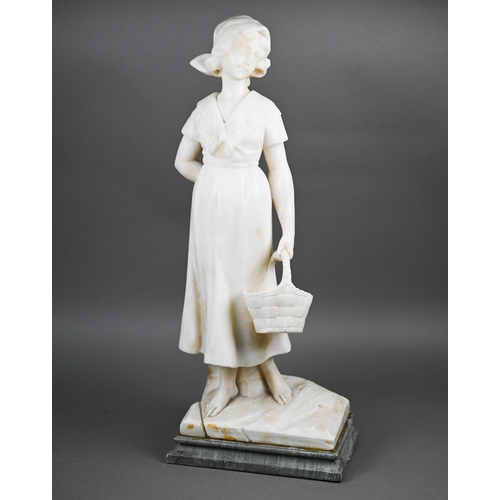 115 - A late 19th century Continental alabaster figure of a country girl with basket (unsigned), 50 cm hig... 