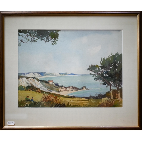 301 - Lewis Mortimer - Four Cornish watercolour views, coast and harbour, watercolour, signed, 25.5 x 34 c... 