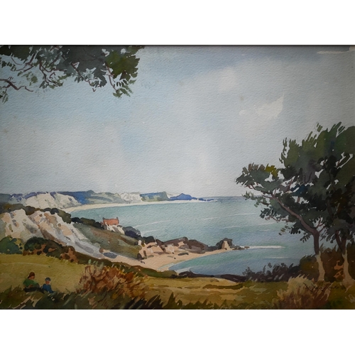 301 - Lewis Mortimer - Four Cornish watercolour views, coast and harbour, watercolour, signed, 25.5 x 34 c... 