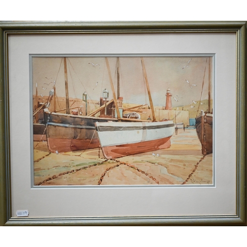 301 - Lewis Mortimer - Four Cornish watercolour views, coast and harbour, watercolour, signed, 25.5 x 34 c... 