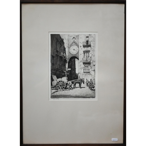 303 - After Lionel Lindsay - 'The Clock, Old Fishmarket, Naples', etching, pencil signed to margin, number... 