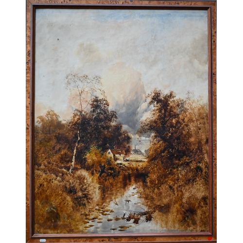 306 - English school - View towards Salisbury from the River Avon, oil on canvas, indistinctly signed Vinc... 