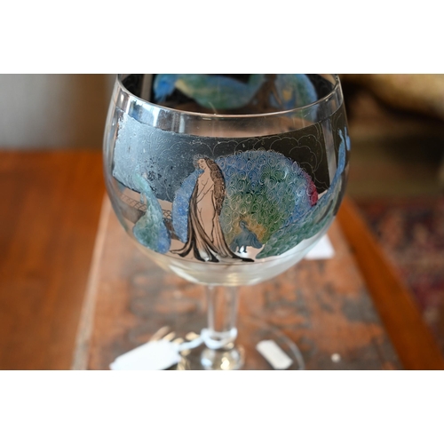 91 - An Italian Art Deco Vetri della Arte (Vedar) cocktail goblet, reverse-painted with female figures an... 