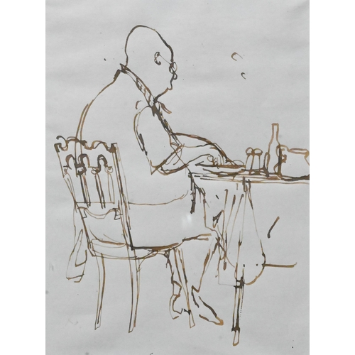 335 - Ronald Searle (1920-2011) - Pen and ink sketch of a mean seated at a café table, 13 x 10 cm&n... 