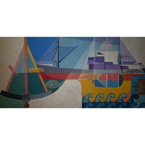 331 - Edi Swan - Triptych - Three panels depicting abstract illustrative industrial/transport elements, si... 