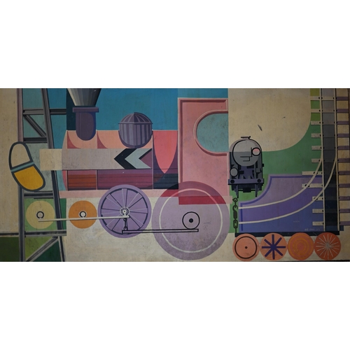 331 - Edi Swan - Triptych - Three panels depicting abstract illustrative industrial/transport elements, si... 