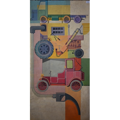 331 - Edi Swan - Triptych - Three panels depicting abstract illustrative industrial/transport elements, si... 