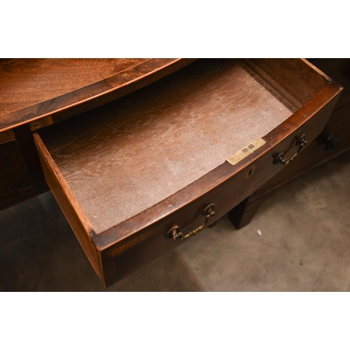 375 - # A 19th century mahogany bowfront kneehole dressing table with four drawers, a/f, 102 cm wide x 55 ... 