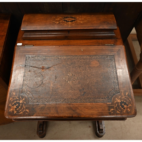 409 - A Victorian walnut inlaid Davenport with hinged sloping top, stationery box and 4 side drawers, 54 x... 