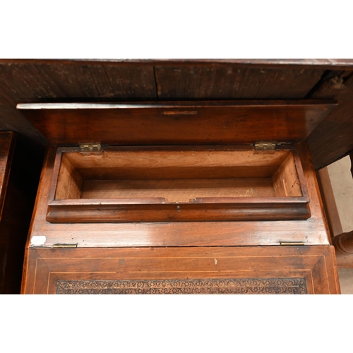 409 - A Victorian walnut inlaid Davenport with hinged sloping top, stationery box and 4 side drawers, 54 x... 