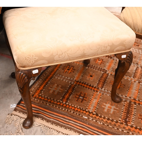 470 - # A Georgian style walnut framed stool on shell carved cabriole legs to/w Edwardian rosewood marquet... 