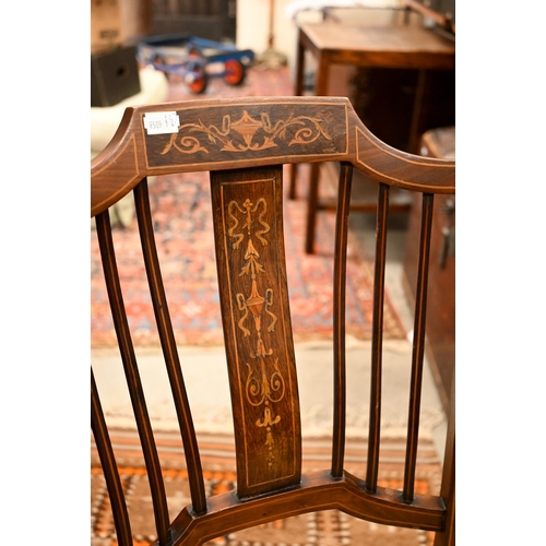 470 - # A Georgian style walnut framed stool on shell carved cabriole legs to/w Edwardian rosewood marquet... 