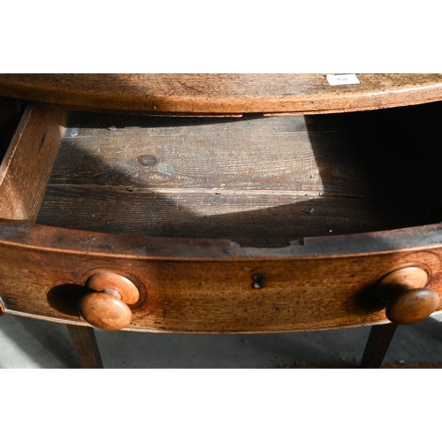 466 - # A 19th century mahogany serpentine sideboard with three drawers raised on square tapering supports... 