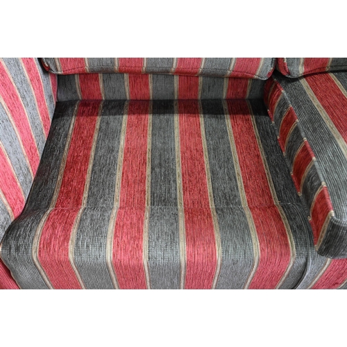 291 - A Duresta Mayfair traditional style scroll arm sofa in russet/stone Althorp stripe, turned hardwood ... 