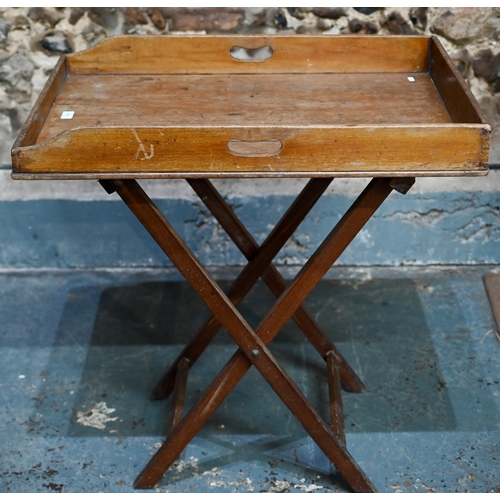 486 - A Victorian galleried butlers tray on folding stand, 81 cm x 56 cm x 85 cm h o/all, a/f