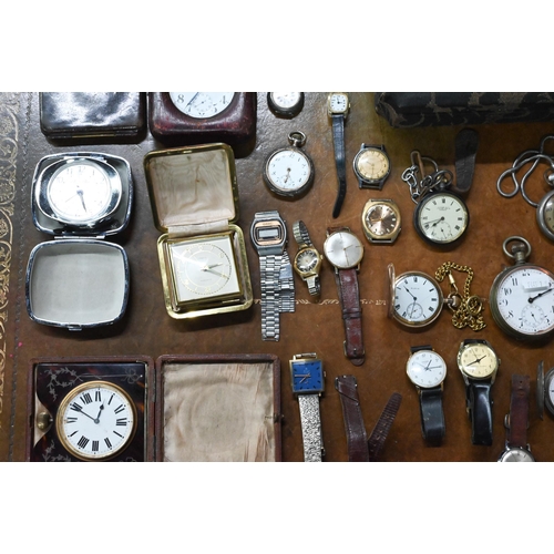 106A - A large box of assorted vintage and later pocket, fob and wrist watches including Elgin; pinnacle; T... 