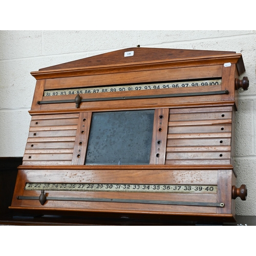 138 - An antique mahogany billiards/snooker scoreboard, 86 cm wide