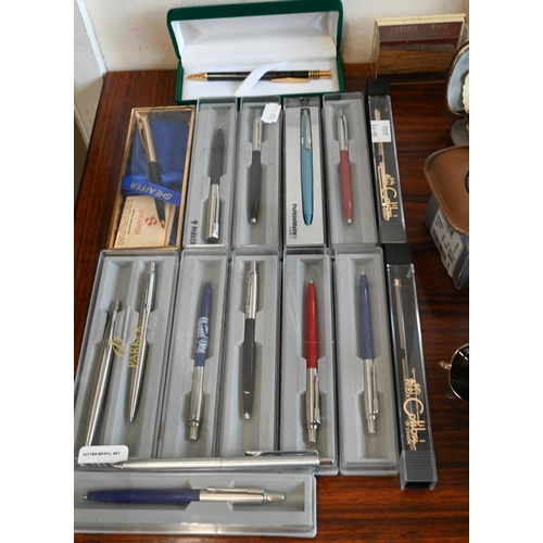 152 - Various sunglasses including Ray Ban, Police, etc to/w various pens, car badges etc