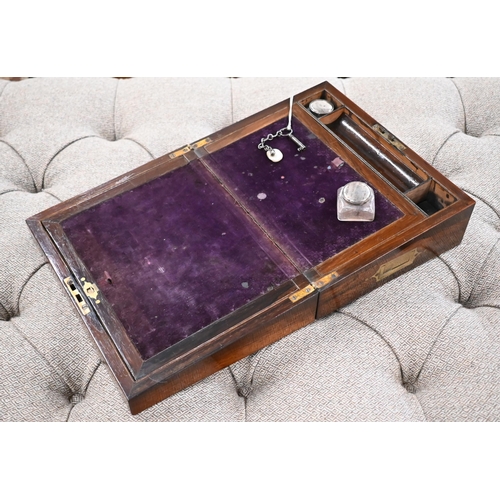 174 - Victorian mother of pearl inlaid rosewood writing box, 30 cm wide