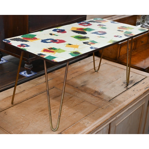 178 - A 1960s Anoretti (Italian) design coffee table with abstract-design melamine top, on detachable spru... 