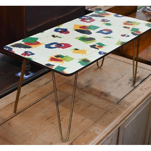 178 - A 1960s Anoretti (Italian) design coffee table with abstract-design melamine top, on detachable spru... 