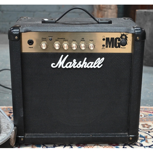 181 - A Fender black-top Telecaster electric guitar to/w hard case and a Marshall MG 15 practice amp (2)