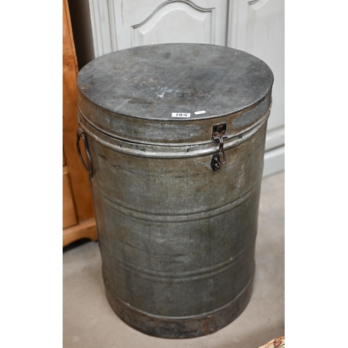 185 - A metal Coca-cola cool-box (repainted), 46 cm wide to/w three copper cooking vessels, a jug and a la... 