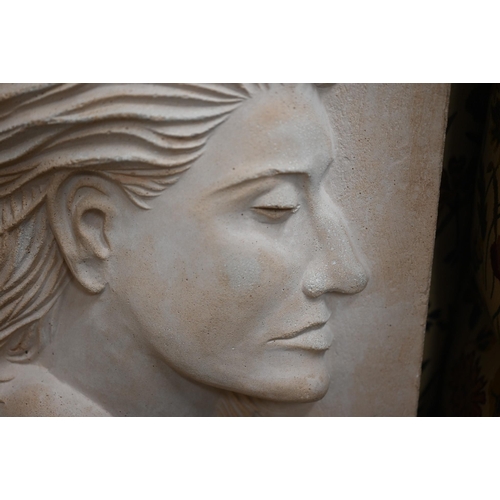 186 - A cast stone relief plaque of a female profile, incised on reverse D Longman 2013 V, and impressed f... 