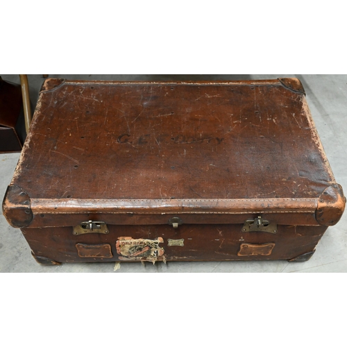 189 - Two vintage leather suitcases - one embossed for Nun Appleton Hall (property of Benjamin Dawson) to/... 