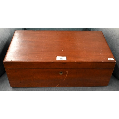 195 - A Victorian mahogany writing slope with fitted interior and lower drawer, 43 cm wide