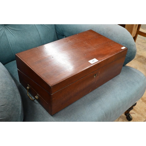 195 - A Victorian mahogany writing slope with fitted interior and lower drawer, 43 cm wide