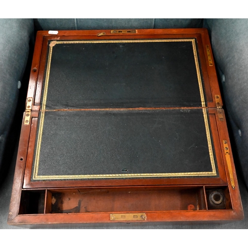 195 - A Victorian mahogany writing slope with fitted interior and lower drawer, 43 cm wide