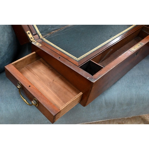 195 - A Victorian mahogany writing slope with fitted interior and lower drawer, 43 cm wide