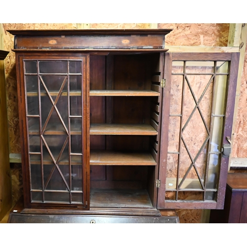 203 - # A George III mahogany astragal glazed-in bookcase top (top only), 93 cm x 34 cm x 115 cm h